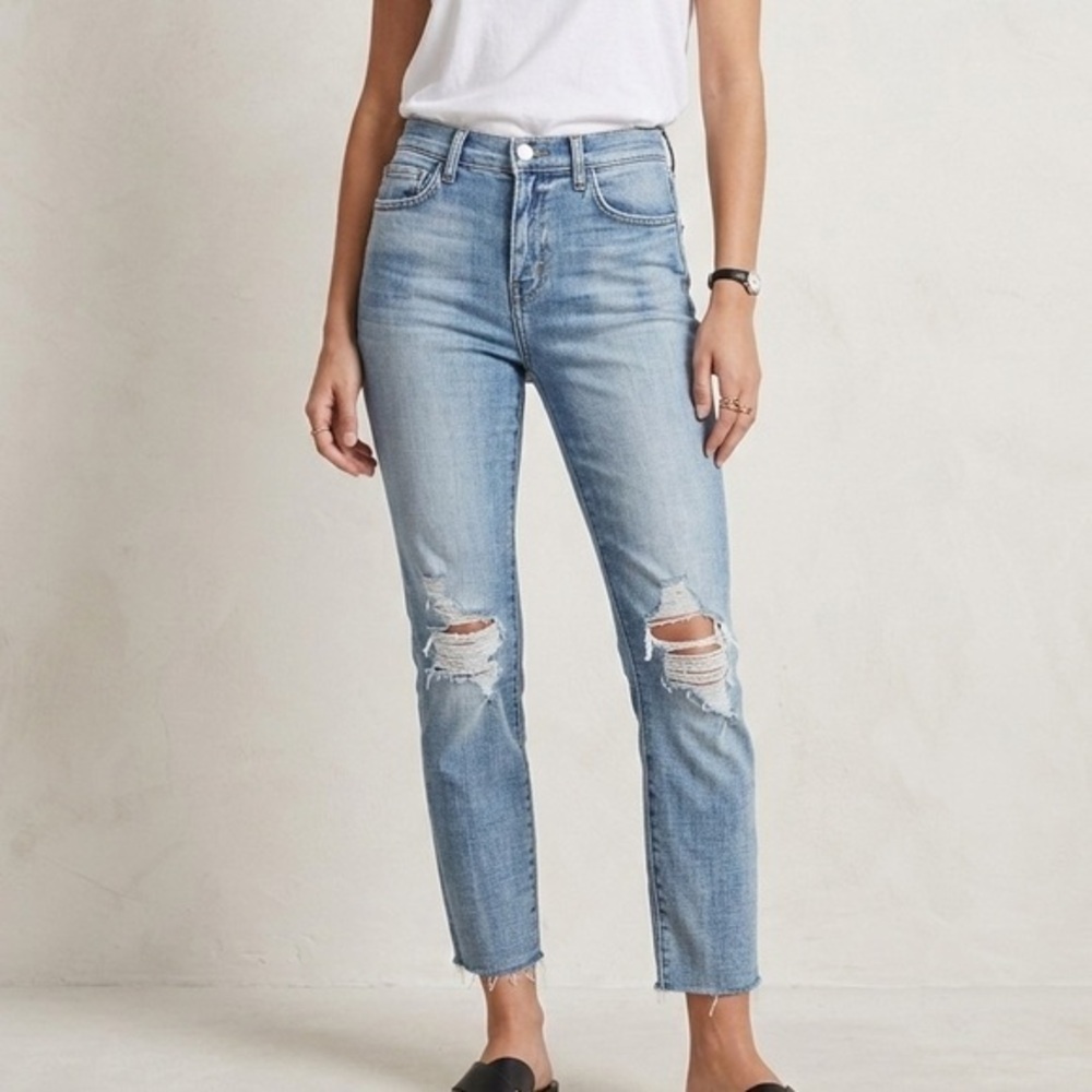 L’AGENCE El Matador French Slim Distressed Raw Hem Light Wash Jeans